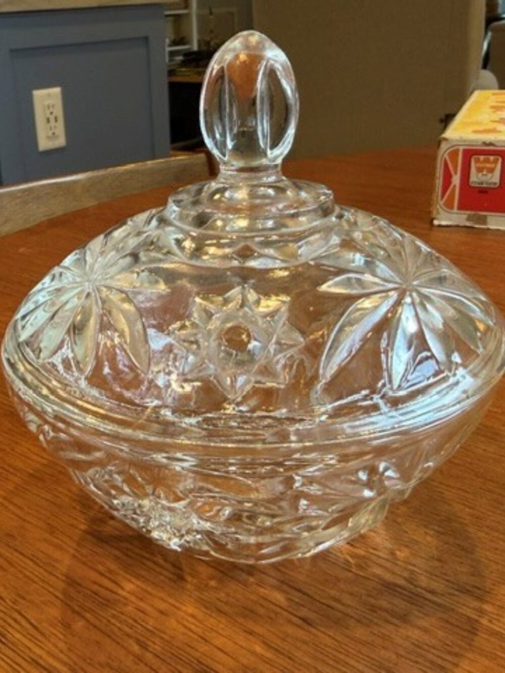 Vintage Pressed Glass Covered Candy Dish | Crystal Style Lidded Bowl